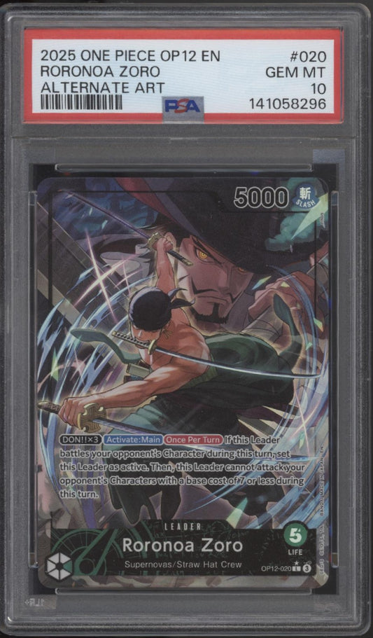 Roronoa Zoro One Piece Card Game OP12 Alternate Art #020 PSA 10