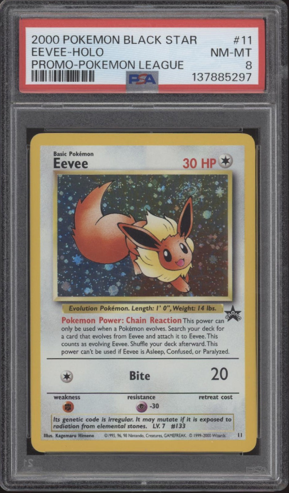Eevee Pokemon League Black Star Promo Holo #11 PSA 8