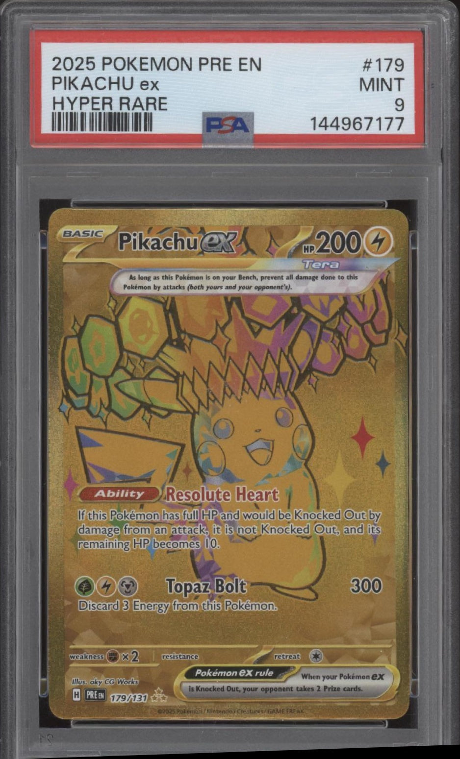 Pikachu ex Pokemon Prismatic Evolutions Hyper Rare #179 PSA 9