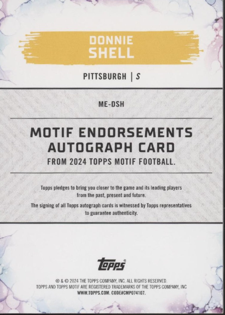 Donnie Shell 2024 Topps Motif Endorsements Blue Auto 10/20 #ME-DSH