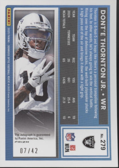 Dont'e Thornton Jr. 2025 Donruss Optic Rated Rookie Purple Prizm RC Auto 07/42