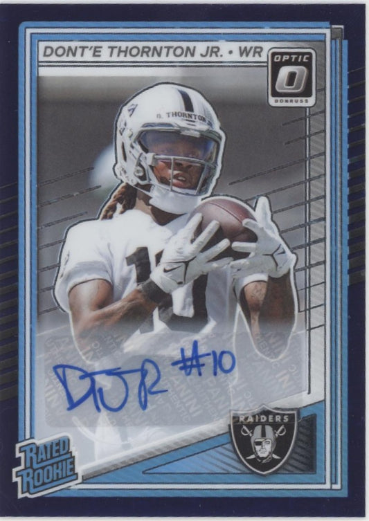 Dont'e Thornton Jr. 2025 Donruss Optic Rated Rookie Purple Prizm RC Auto 07/42