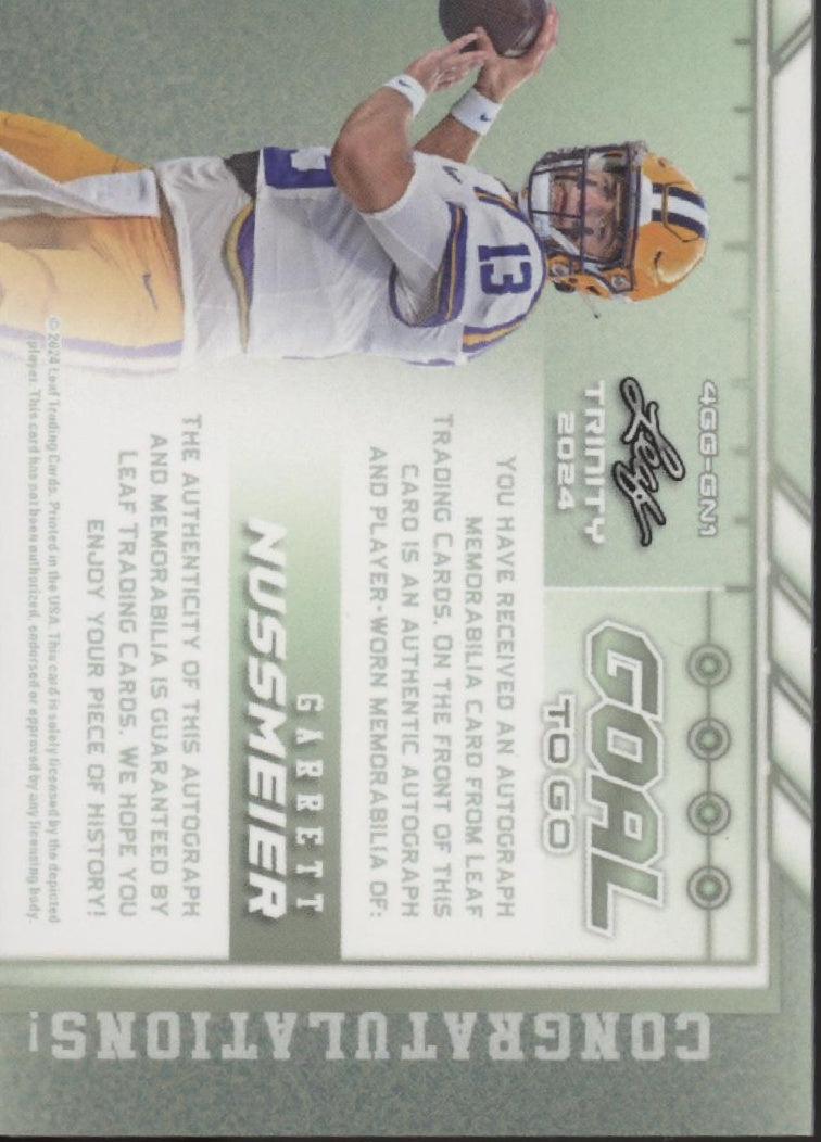 Garrett Nussmeier 2024 Leaf Trinity Goal To Go Swatch Auto 1/1 #4GG-GN1、Collector Store LLC、kayou
