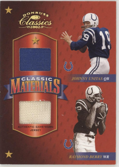 Johnny Unitas / Raymond Berry 2002 Donruss Classics Material Swatch 075/100
