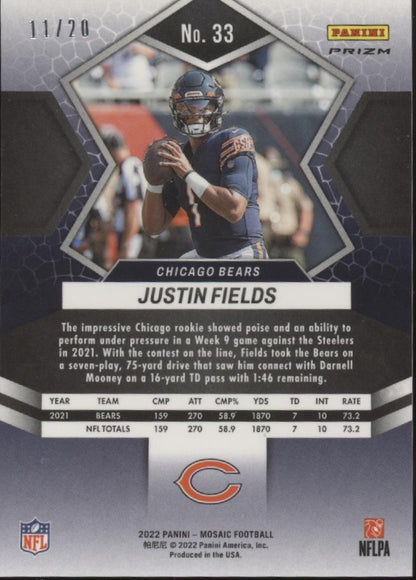 Justin Fields 2022 Panini Mosaic Pink No Huddle Prizm 11/20 #33