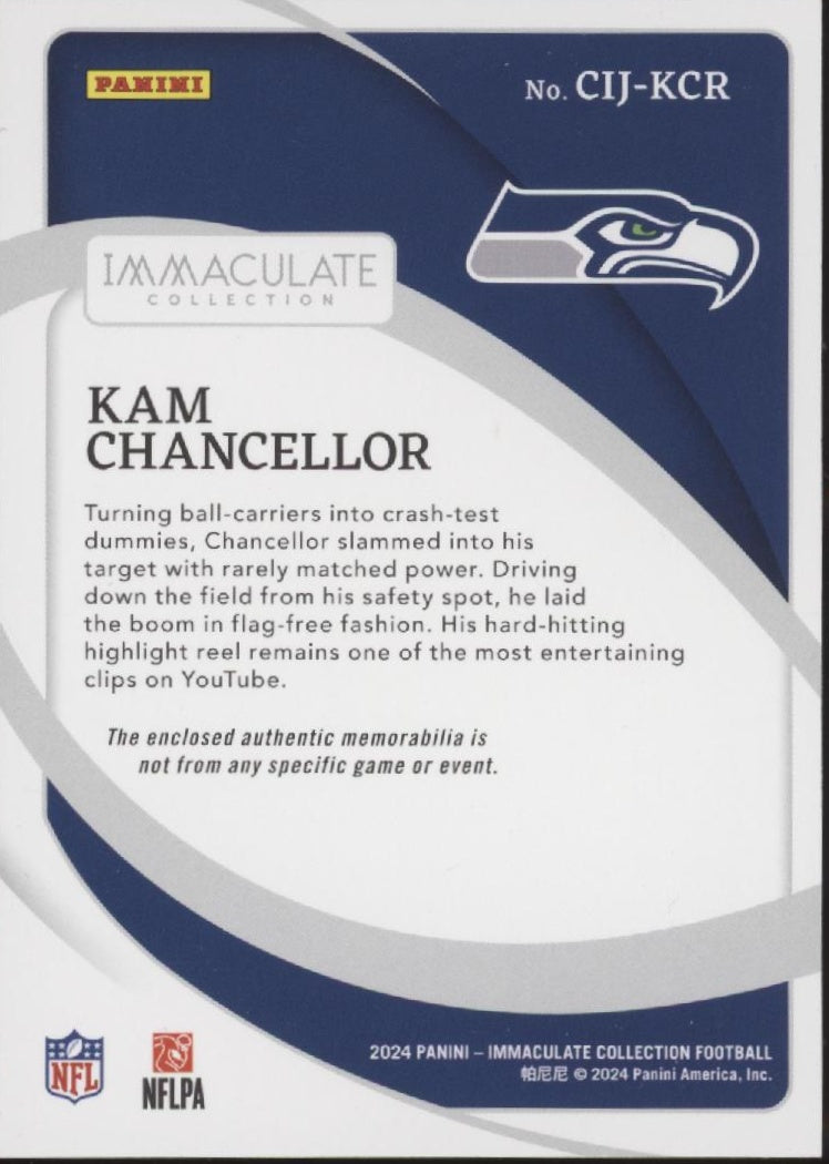 Kam Chancellor 2024 Panini Immaculate Collection Swatch 03/99 #CIJ-KCR