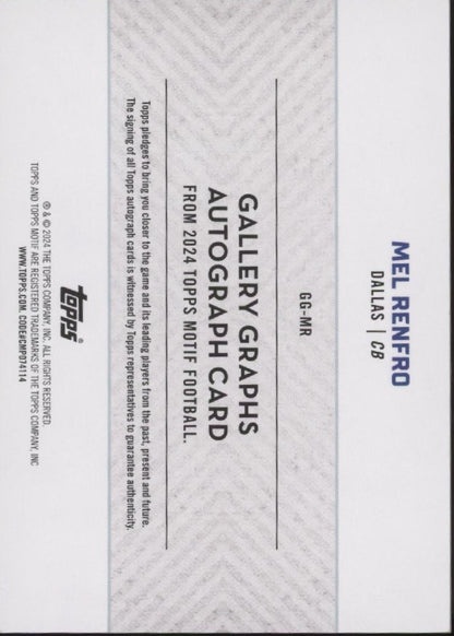 Mel Renfro 2024 Topps Motif Gallery Graphs Auto 06/49 #GG-MR