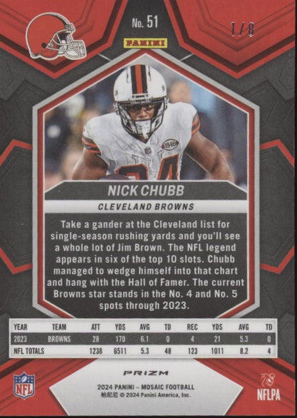 Nick Chubb 2024 Panini Mosaic Green Sparkle Prizm 1/8 #51