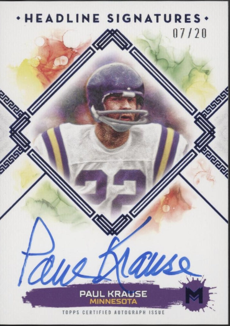 Paul Krause 2024 Topps Motif Headline Signatures Blue Auto 07/20 #HS-PK