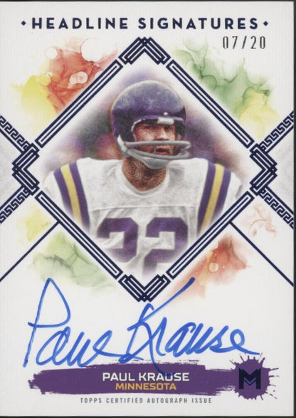 Paul Krause 2024 Topps Motif Headline Signatures Blue Auto 07/20 #HS-PK