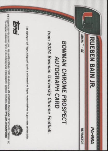 Rueben Bain Jr. 2024 Bowman Chrome University Refractor Auto 119/299 #PA-RBA