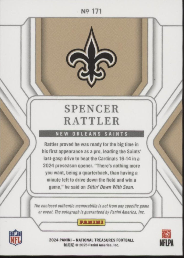 Spencer Rattler 2024 Panini National Treasures Swatch RC Auto 66/80 #171