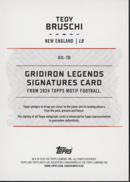 Tedy Bruschi 2024 Topps Motif Gridiron Legends Blue Auto 08/15 #GIL-TD