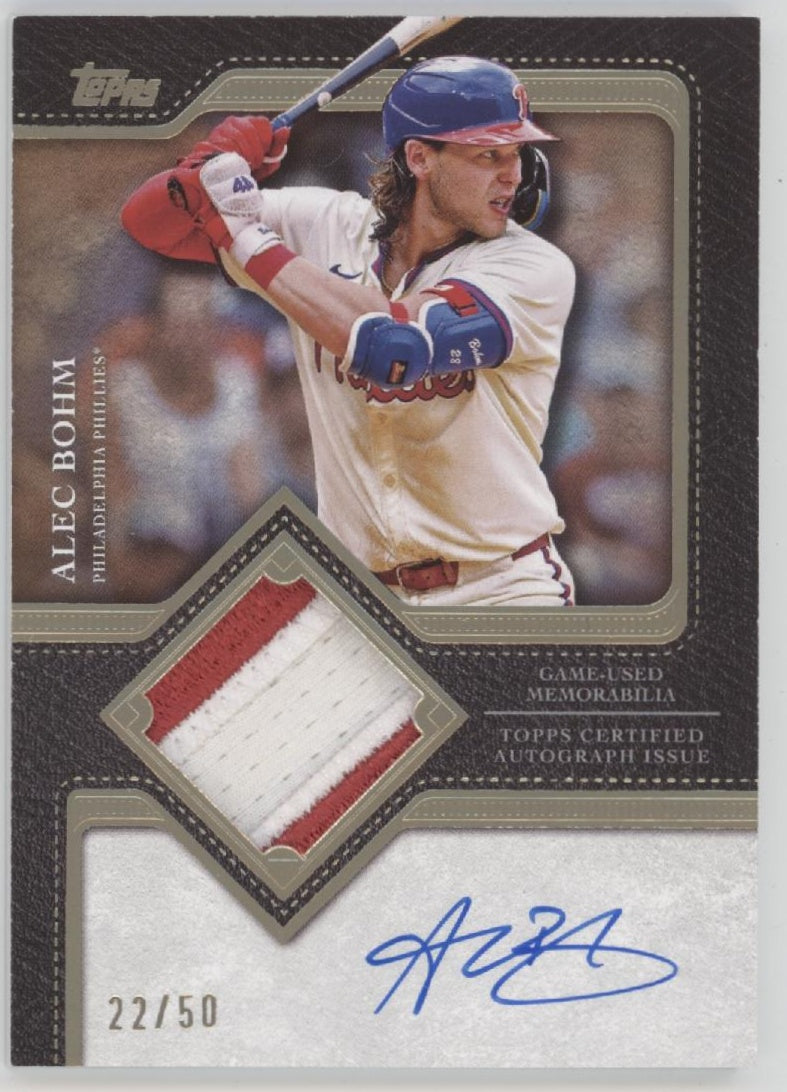 Alec Bohm 2025 Topps Flagship Swatch Auto 22/50 #TFAP2-ABO