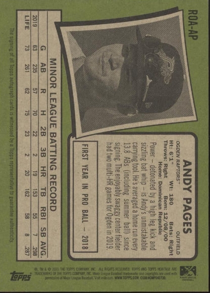 Andy Pages 2020 Topps Heritage Black Auto #ROA-AP