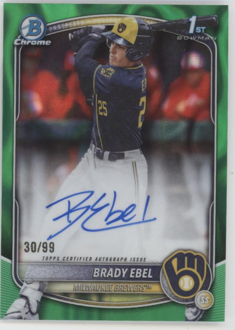 Brady Ebel 2025 Bowman Chrome Prospects Green Lava Refractor Auto 30/99 #CPA-BE