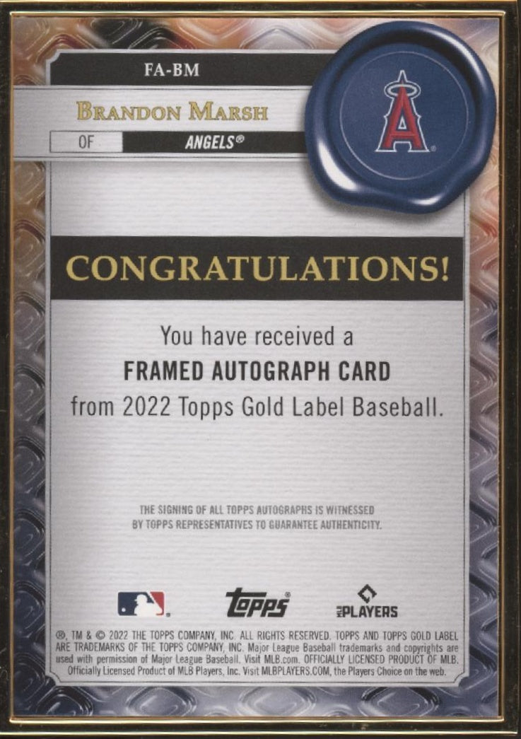 Brandon Marsh 2022 Topps Gold Label Framed Blue RC Auto 33/50 #FA-BM