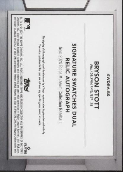 Bryson Stott 2024 Topps Museum Collection Purple Swatch Auto 36/99 #SWDRA-BS
