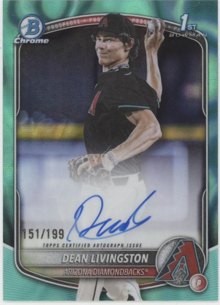 Dean Livingston 2025 Bowman Chrome Prospects Aqua Lava Refractor Auto 151/199