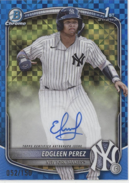 Edgleen Perez 2025 Bowman Chrome Prospects Blue Xfactor Refractor Auto 052/150