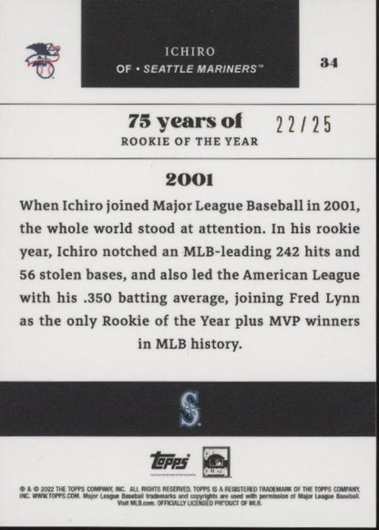 Ichiro Suzuki 2002 Topps 75 Years of Rookie of the Year 22/25 #34