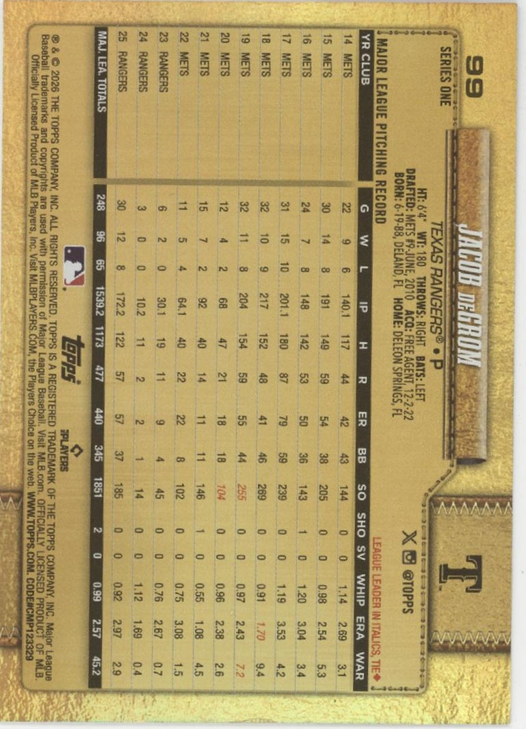 Jacob deGrom 2026 Topps Series 1 #99
