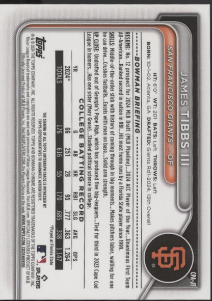James Tibbs III 2024 Bowman Chrome Auto #CPA-JT