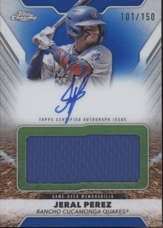 Jeral Perez 2025 Topps Chrome Pro Debut Blue Refractor Swatch Auto 101/150