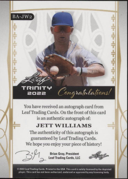 Jett Williams 2022 Leaf Trinity RC Auto 34/50 #BA-JW2