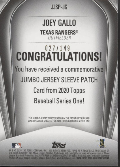 Joey Gallo 2020 Topps Series 1 Swatch #JJSP-JG