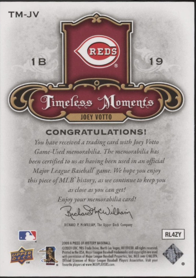 Joey Votto 2009 Upper Deck A Piece of History Timeless Moments Swatch 045/180