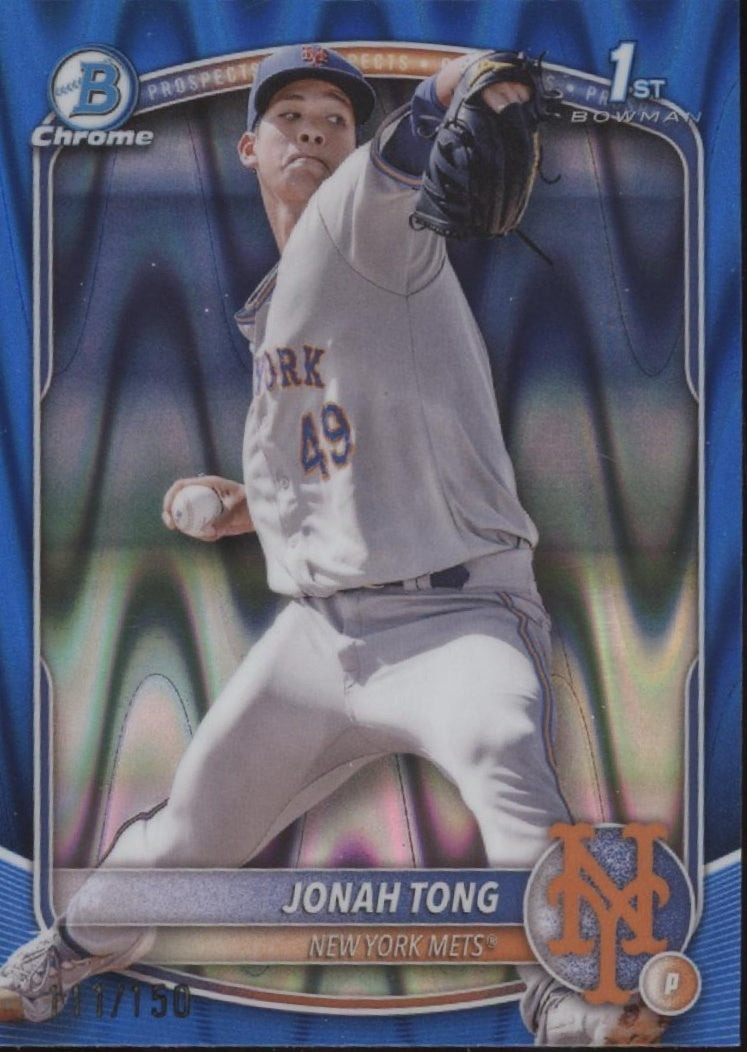 Jonah Tong 2025 Bowman Chrome Prospects Blue Ray Wave Refractor 111/150 #BCP-105