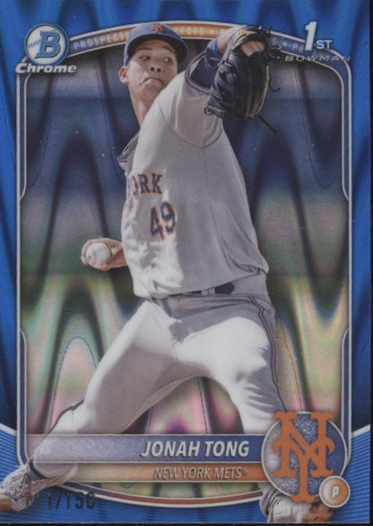 Jonah Tong 2025 Bowman Chrome Prospects Blue Ray Wave Refractor 111/150 #BCP-105