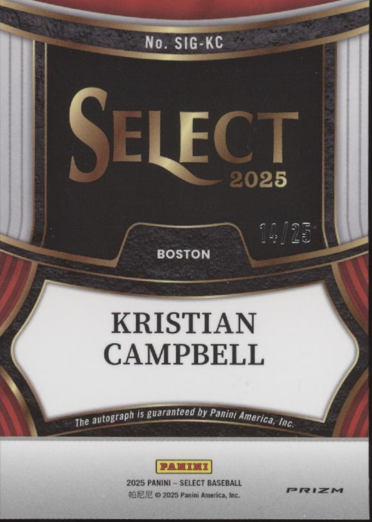 Kristian Campbell 2025 Panini Select Tie Dye Prizm RC Auto 14/25 #SIG-KC