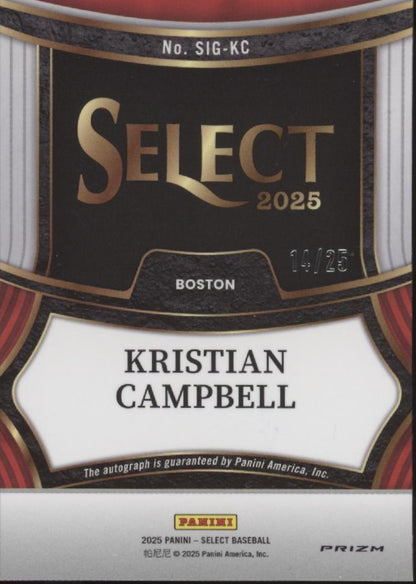 Kristian Campbell 2025 Panini Select Tie Dye Prizm RC Auto 14/25 #SIG-KC