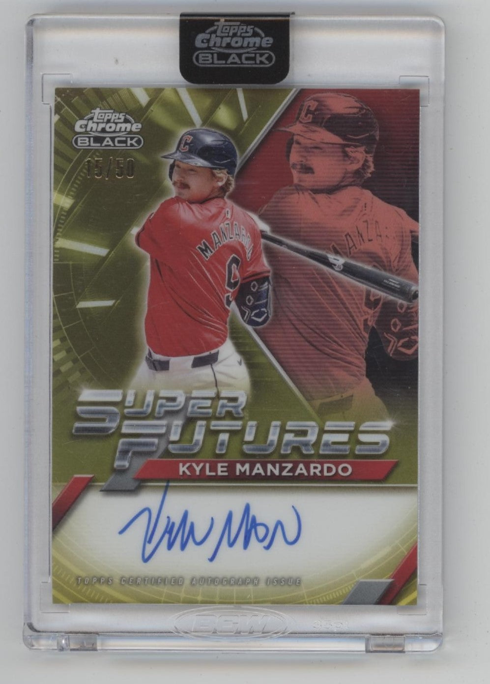 Kyle Manzardo 2025 Topps Chrome Black Super Futures Gold Refractor Auto 15/50