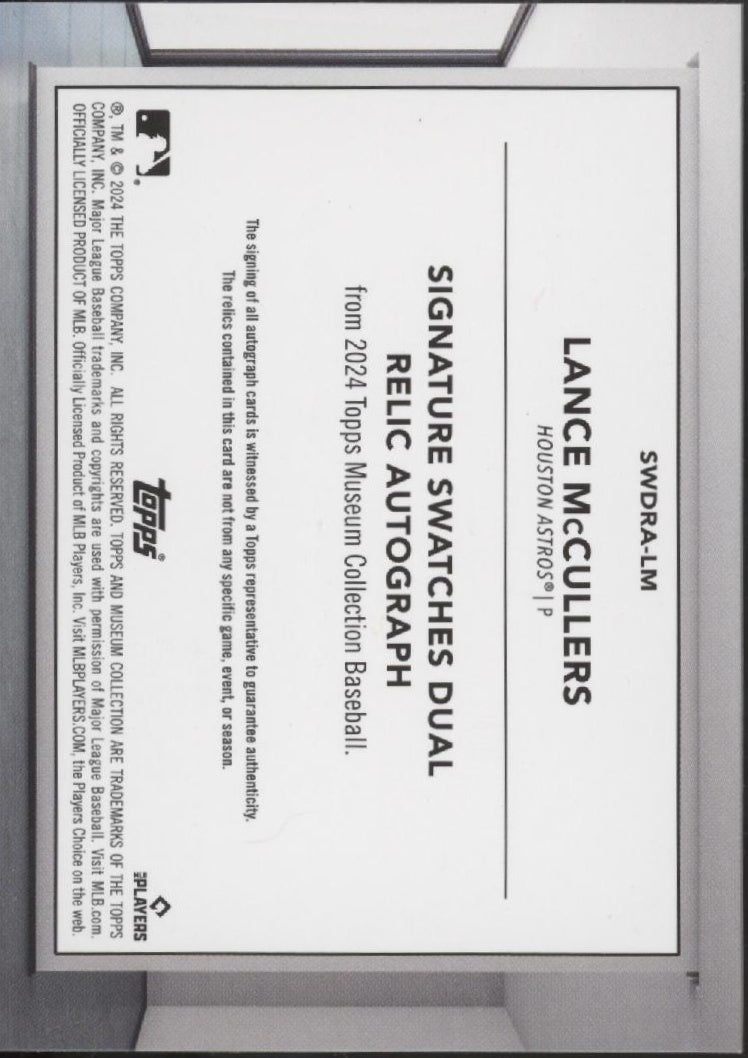 Lance McCullers 2024 Topps Museum Collection Swatch Auto 159/299 #SWDRA-LM