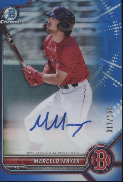 Marcelo Mayer 2022 Bowman Chrome Prospects Blue Refractor Auto 017/150 #CPA-MMY
