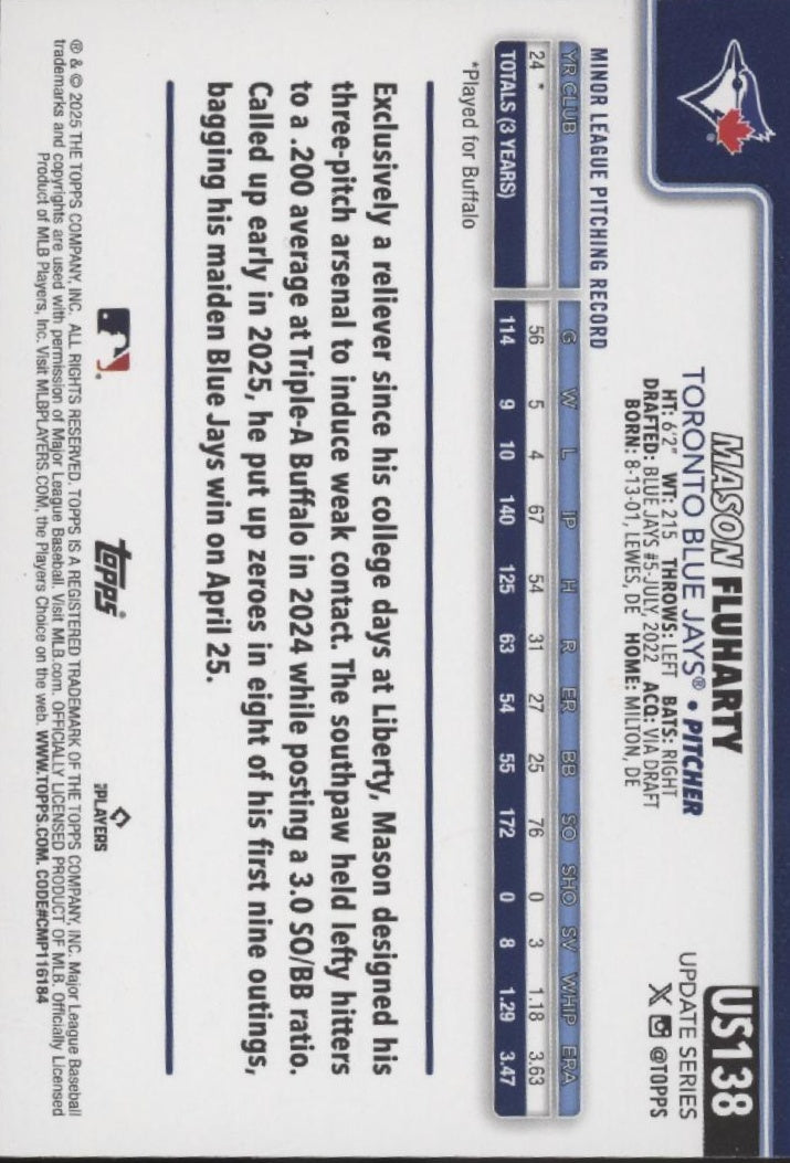 Mason Fluharty 2025 Topps Update Series True Image RC #US138