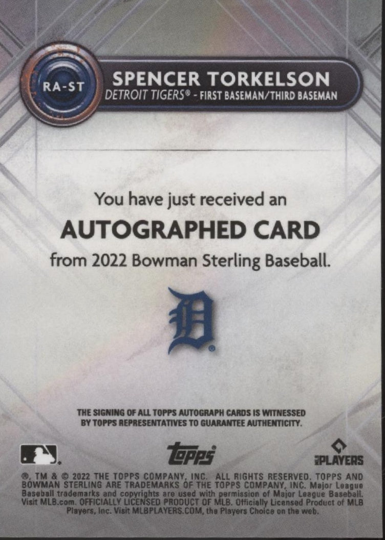 Spencer Torkelson 2022 Bowman Sterling RC Auto #RA-ST