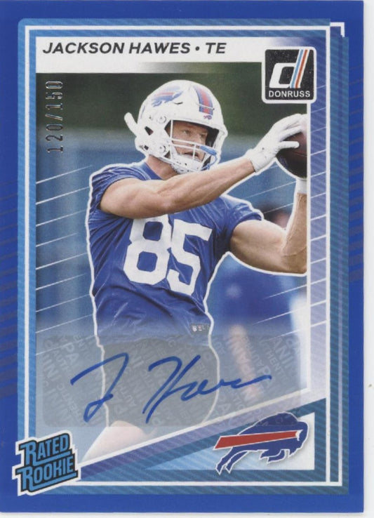 Jackson Hawes 2025 Panini Donruss Rated Rookie Blue Auto 120/150 #357