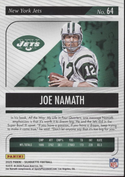 Joe Namath 2025 Panini Silhouette Pink 01/35 #64