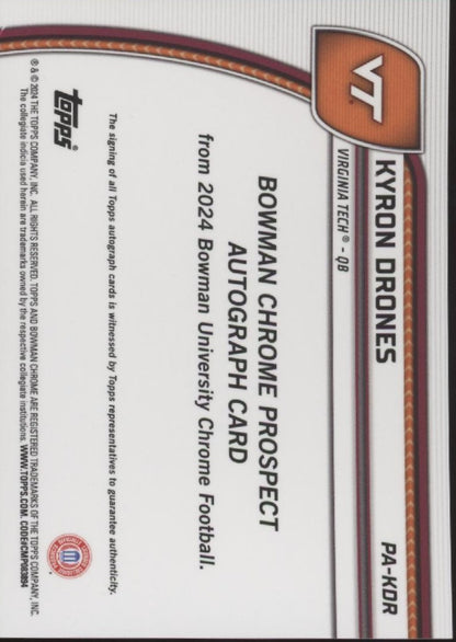 Kyron Drones 2024 Bowman Chrome University Fuchsia Refractor Auto 070/150