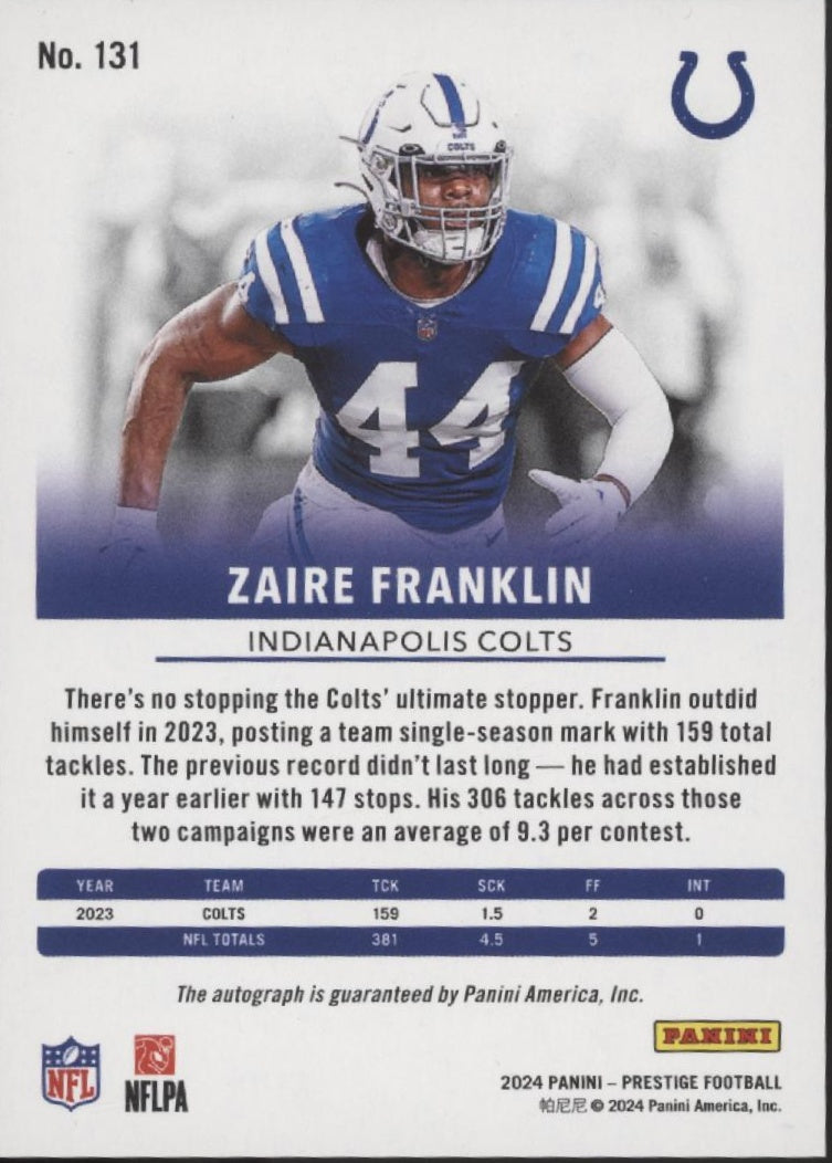Zaire Franklin 2024 Panini Prestige Xtra Points Red Auto 014/199 #131