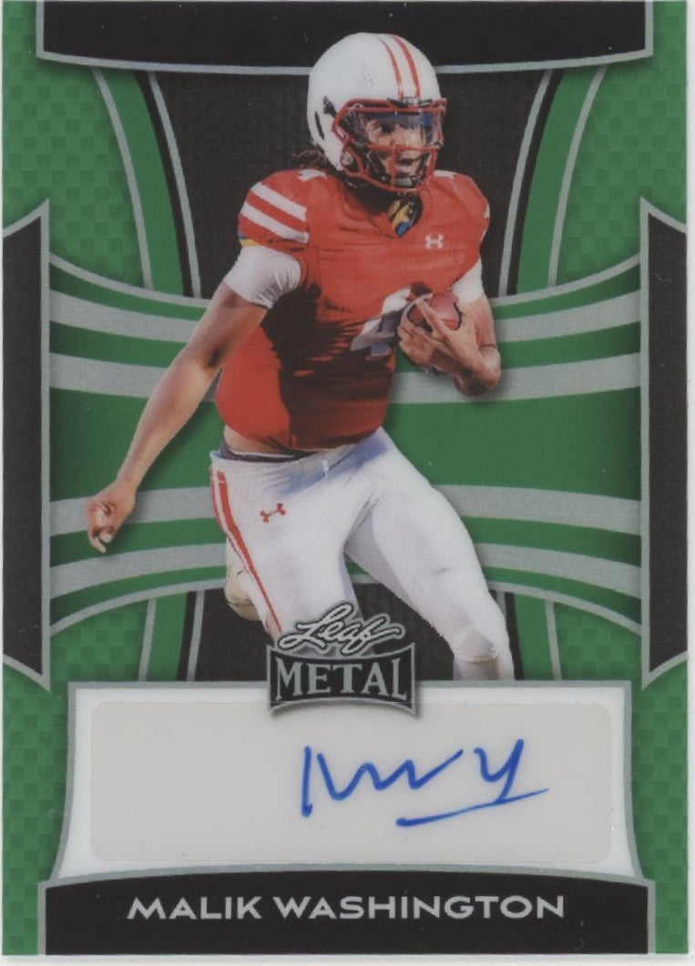 Malik Washington 2025 Leaf Metal Green Refractor Auto 7/8 #BA-MW1