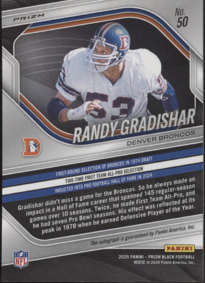 Randy Gradishar 2025 Panini Prizm Black Silver Prizm Auto #50