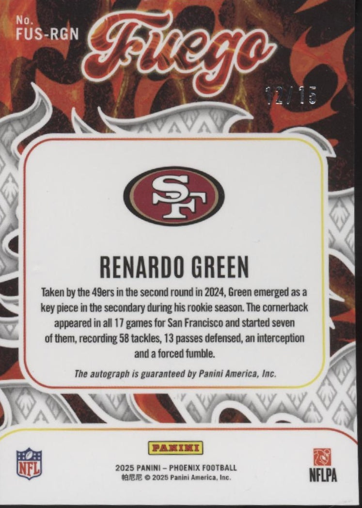 Renardo Green 2025 Panini Phoenix Fuego Mojo Prizm Auto 12/15 #FUS-RGN