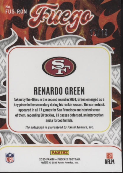 Renardo Green 2025 Panini Phoenix Fuego Mojo Prizm Auto 12/15 #FUS-RGN