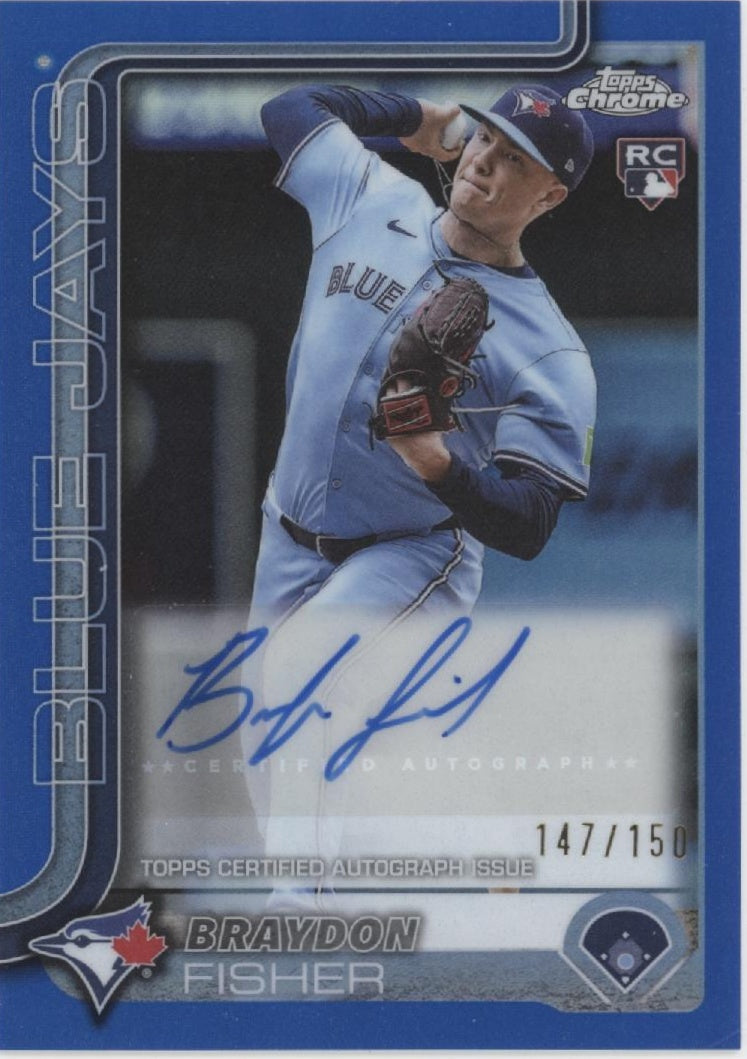 Braydon Fisher 2025 Topps Chrome Blue Refractor RC Auto 147/150 #AC-BF1