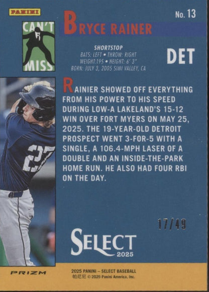 Bryce Rainer 2025 Panini Select Can't Miss Prizm 17/49 #13